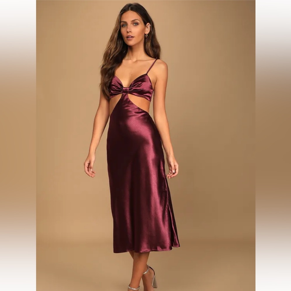 Lulus Purple Satin Cutout Midi Dress (size XS)